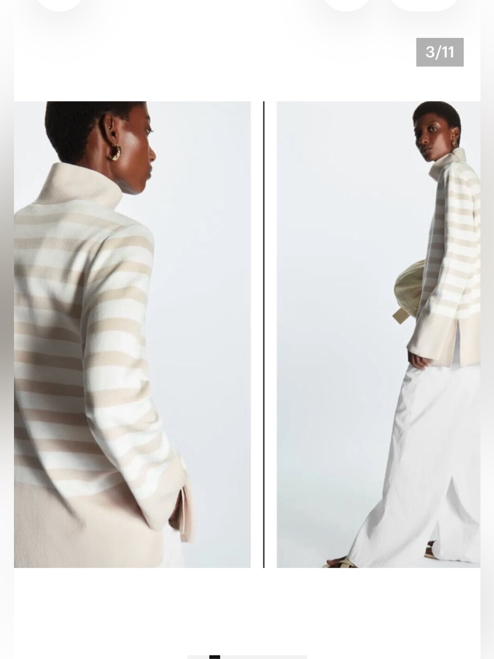 COS Stripe Thick Organic Cotton Mock Neck Striped Sweater Cream White Large - Picture 2 of 9